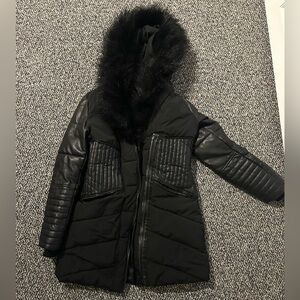 NOIZE Black Fur-Trimmed Quilted Coat
